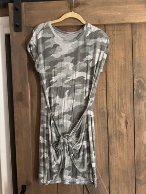 Camo Tie-Front Tee Dress in Gray & Olive
